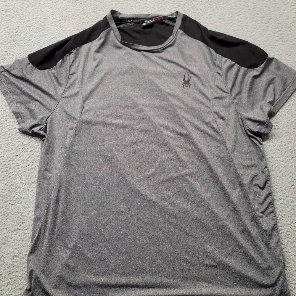 Spyder Active Shirt Mens Large Gray Workout Breathable Quick Dry Stretch